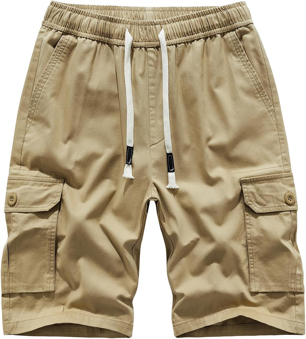 Men's Cargo Shorts Cotton Elastic Waist Drawstring Multi Pocket Summer Casual - Picture 19 of 31