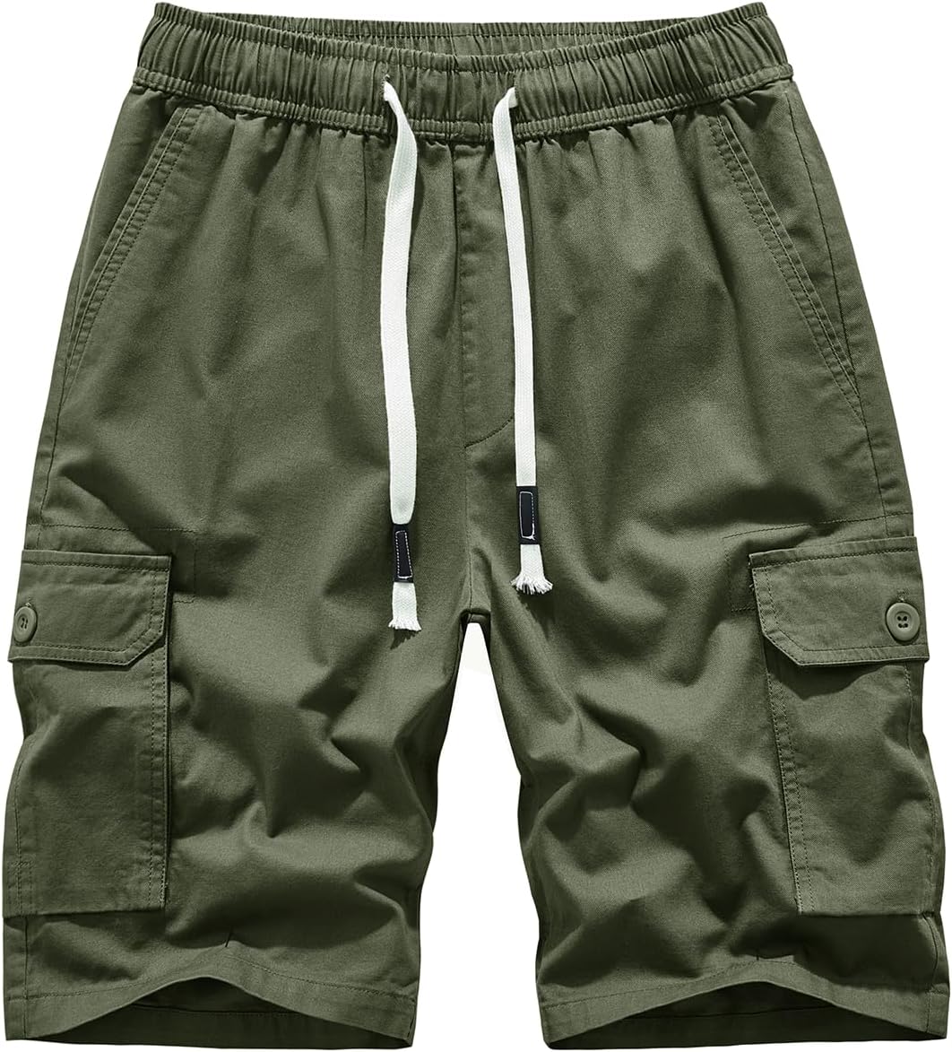 Men's Cargo Shorts Cotton Elastic Waist Drawstring Multi Pocket Summer Casual - Picture 20 of 31