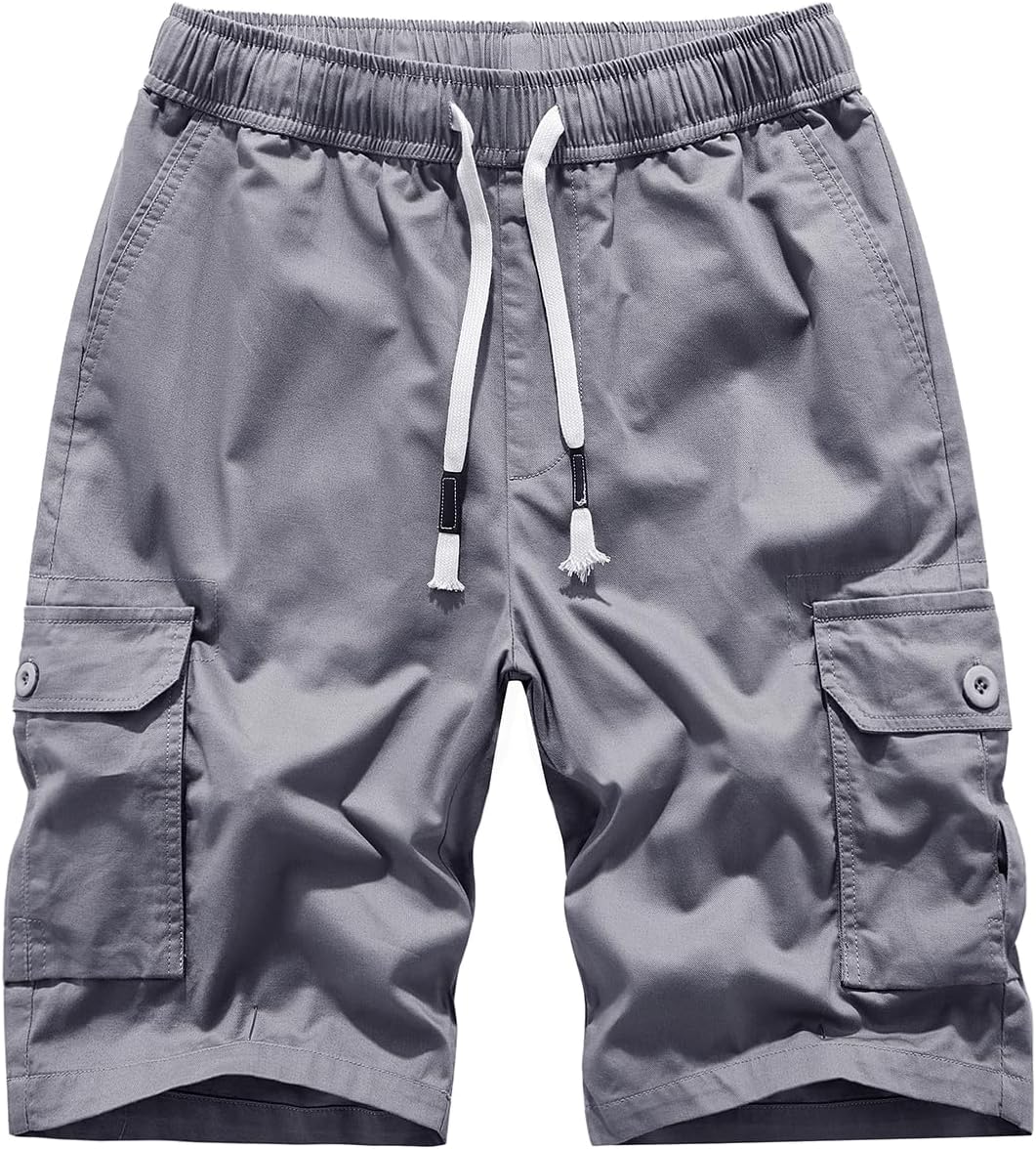 Men's Cargo Shorts Cotton Elastic Waist Drawstring Multi Pocket Summer Casual - Picture 22 of 31