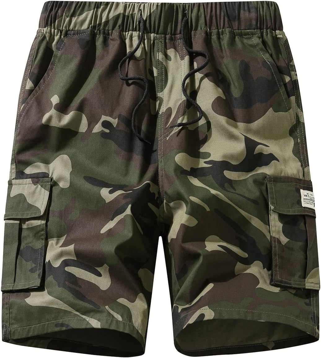 Men's Cargo Shorts Cotton Elastic Waist Drawstring Multi Pocket Summer Casual - Picture 23 of 31