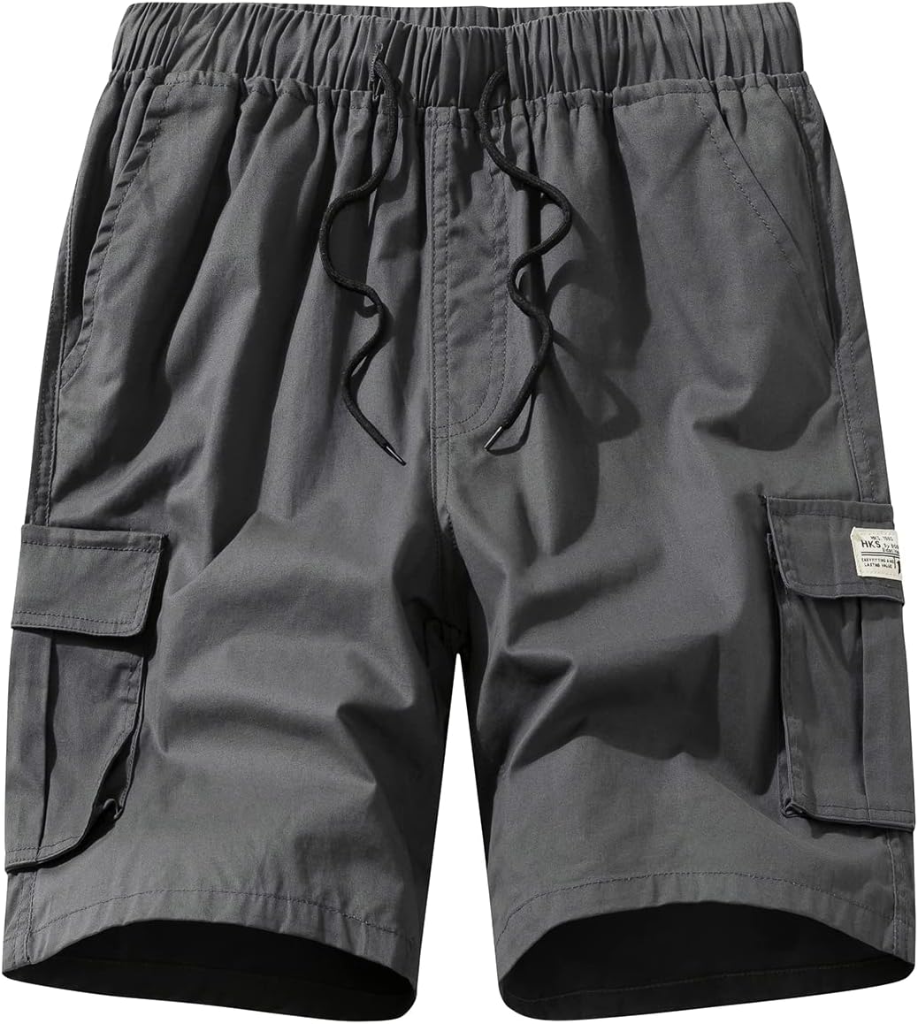 Men's Cargo Shorts Cotton Elastic Waist Drawstring Multi Pocket Summer Casual - Picture 24 of 31