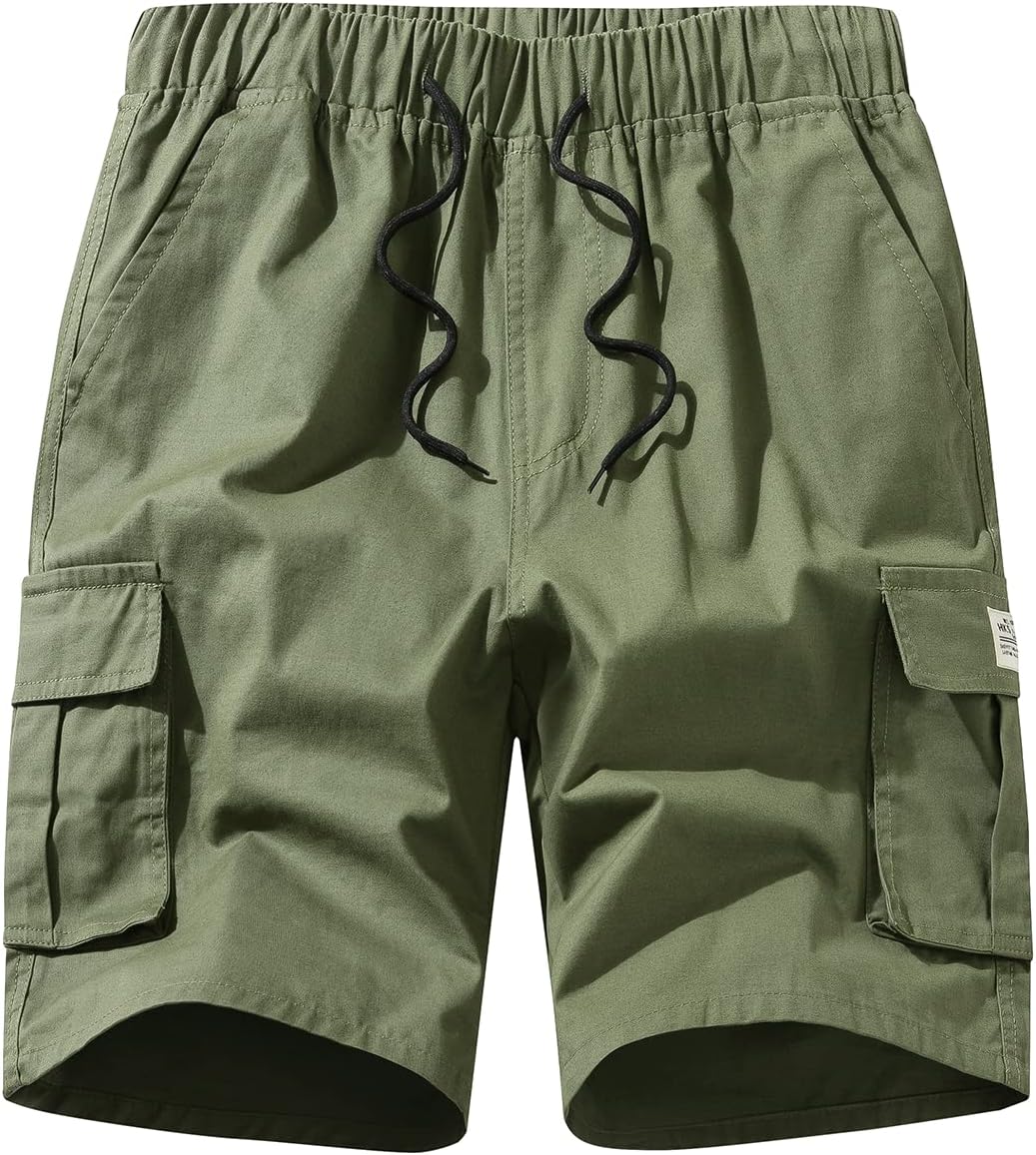 Men's Cargo Shorts Cotton Elastic Waist Drawstring Multi Pocket Summer Casual - Picture 25 of 31