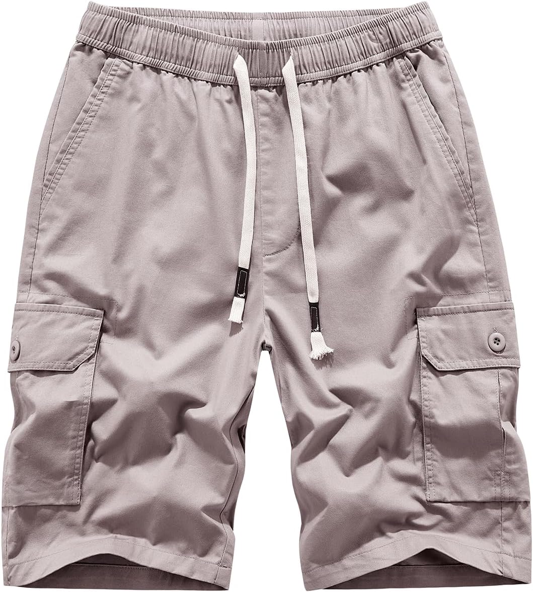 Men's Cargo Shorts Cotton Elastic Waist Drawstring Multi Pocket Summer Casual - Picture 27 of 31