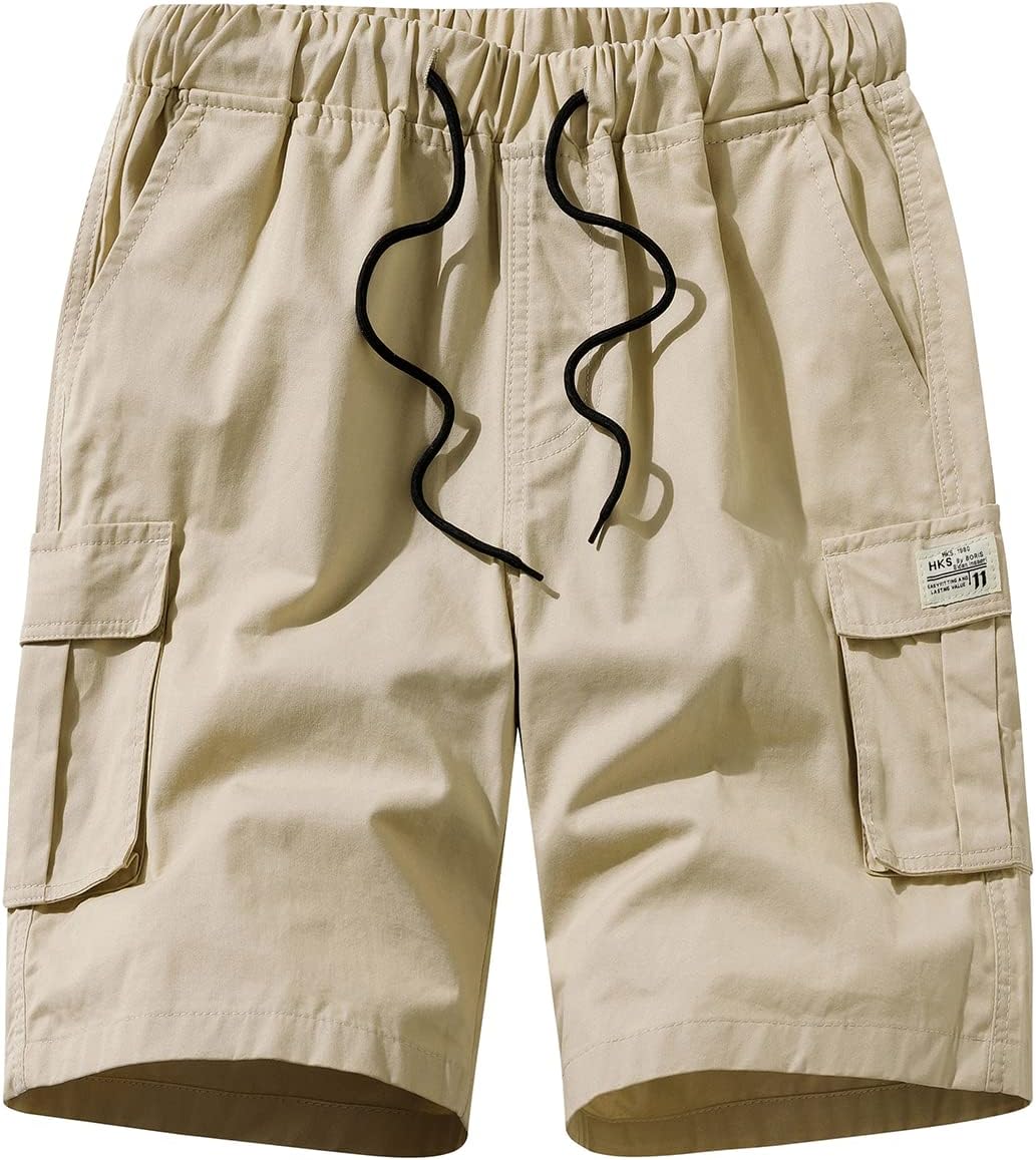 Men's Cargo Shorts Cotton Elastic Waist Drawstring Multi Pocket Summer Casual - Picture 28 of 31
