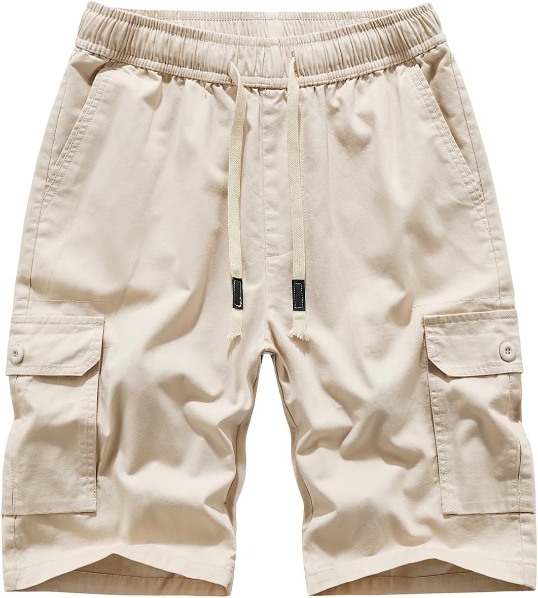 Men's Cargo Shorts Cotton Elastic Waist Drawstring Multi Pocket Summer Casual - Picture 31 of 31