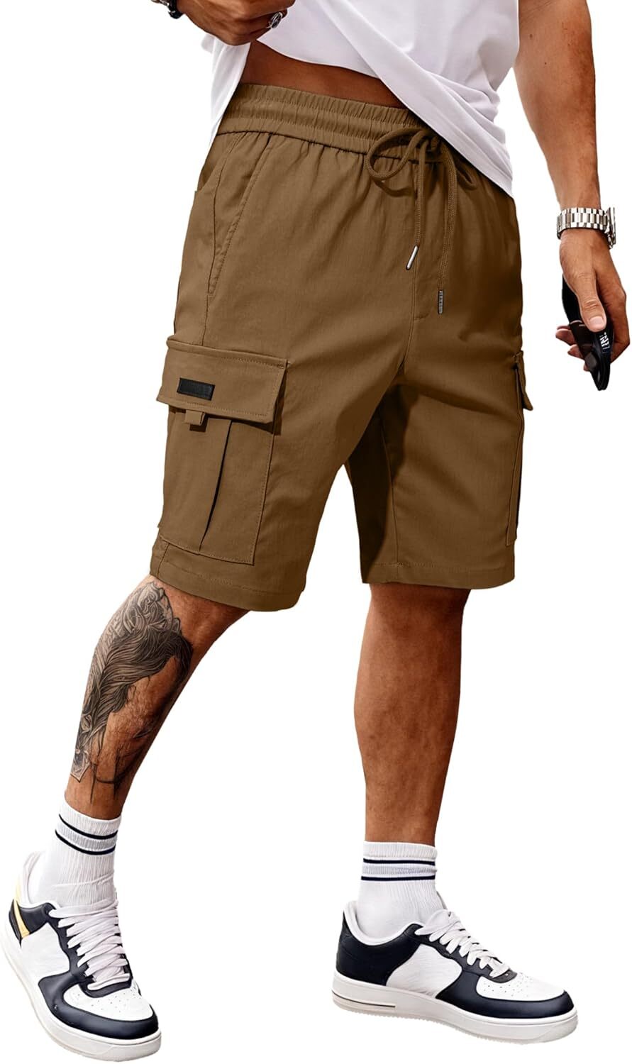 Men's Cargo Shorts Stretch Drawstring Elastic Waist Multi Pockets Summer Work - Picture 18 of 26