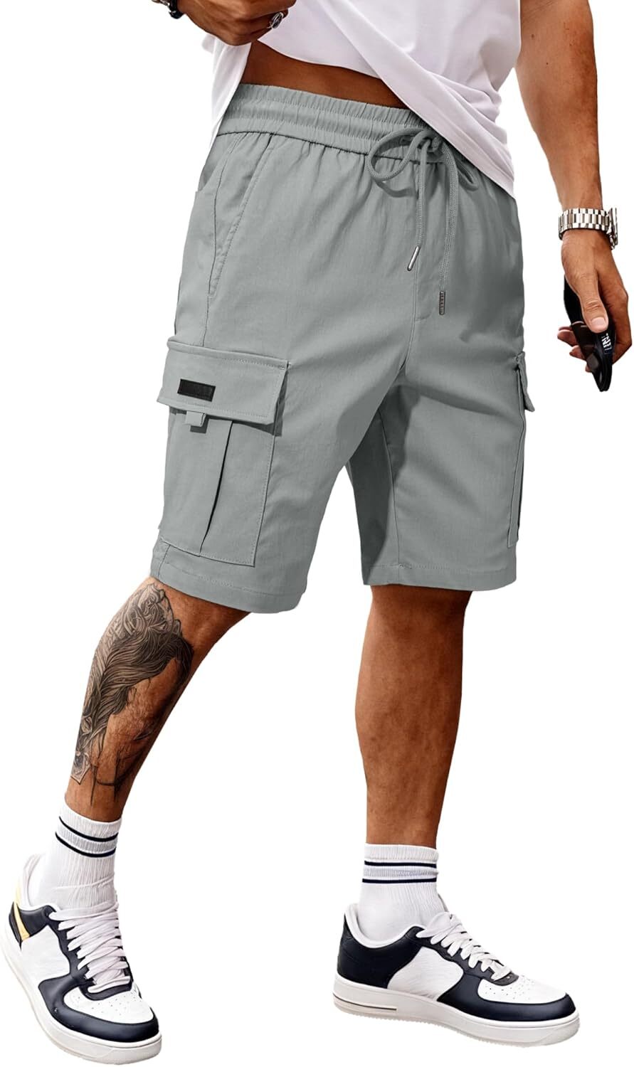 Men's Cargo Shorts Stretch Drawstring Elastic Waist Multi Pockets Summer Work - Picture 21 of 26
