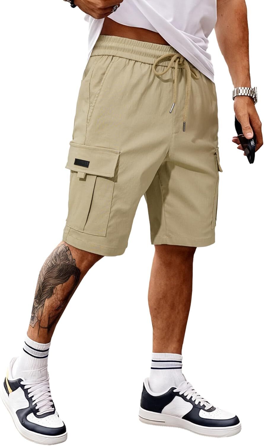 Men's Cargo Shorts Stretch Drawstring Elastic Waist Multi Pockets Summer Work - Picture 22 of 26
