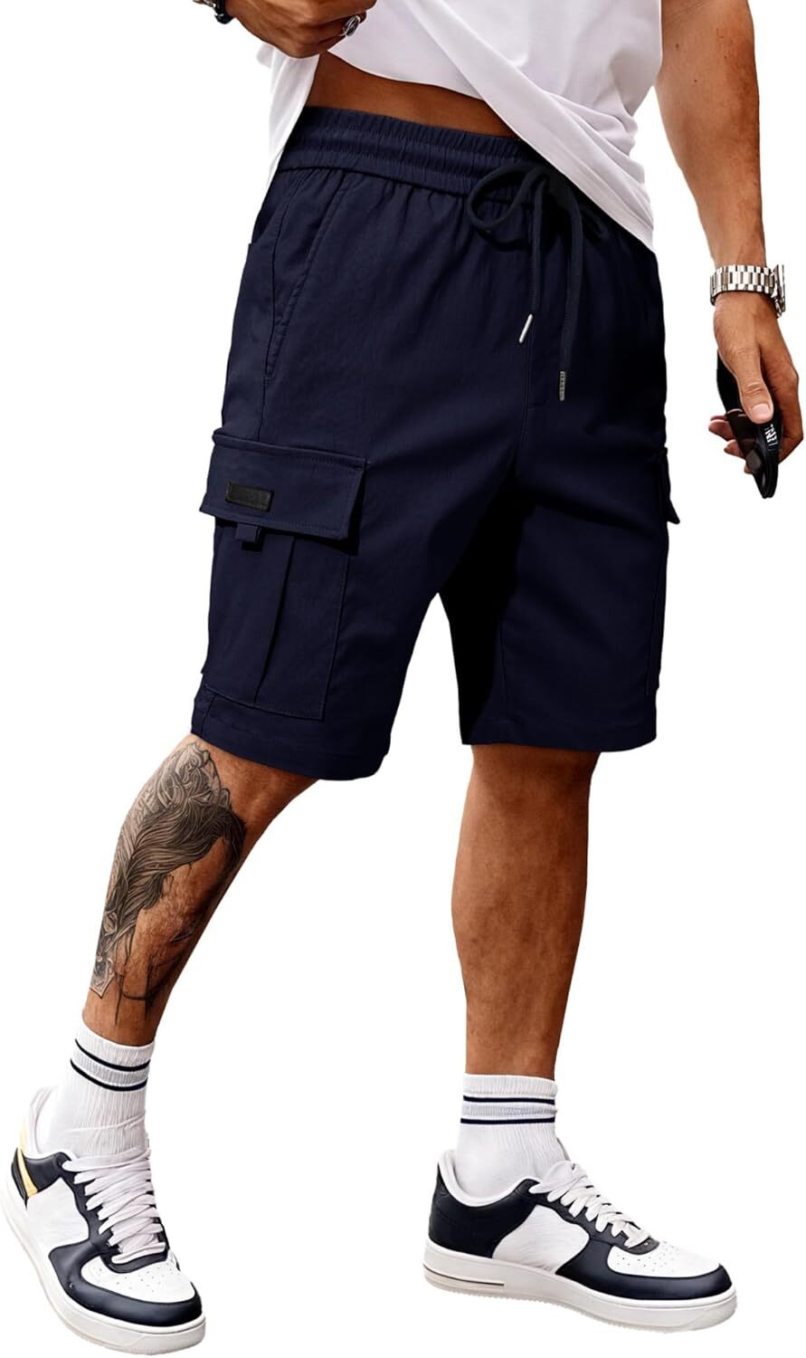 Men's Cargo Shorts Stretch Drawstring Elastic Waist Multi Pockets Summer Work - Picture 24 of 26