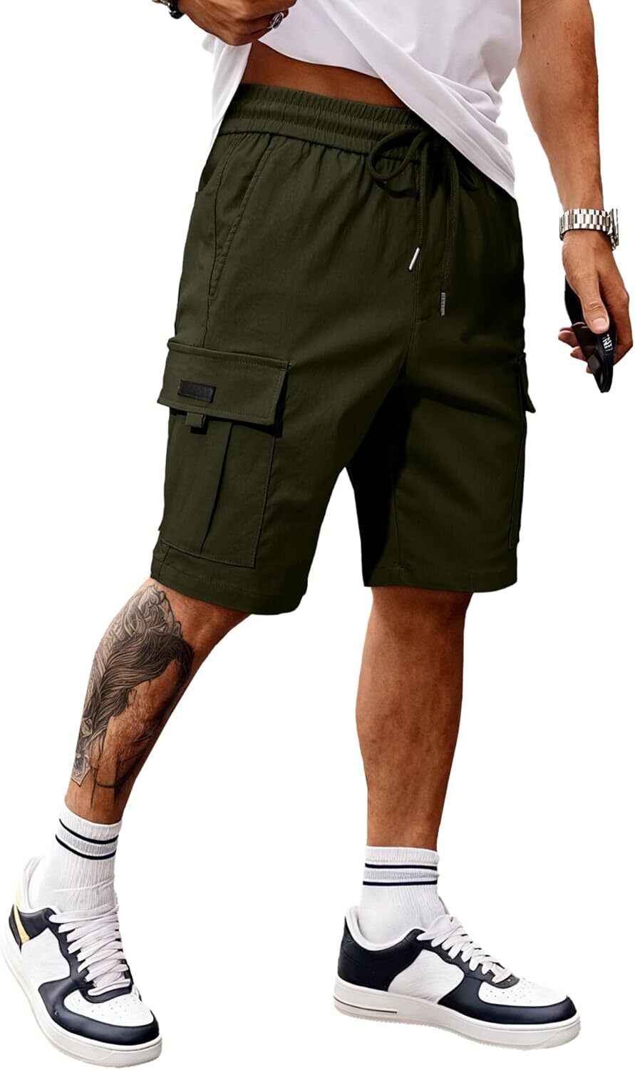 Men's Cargo Shorts Stretch Drawstring Elastic Waist Multi Pockets Summer Work - Picture 26 of 26