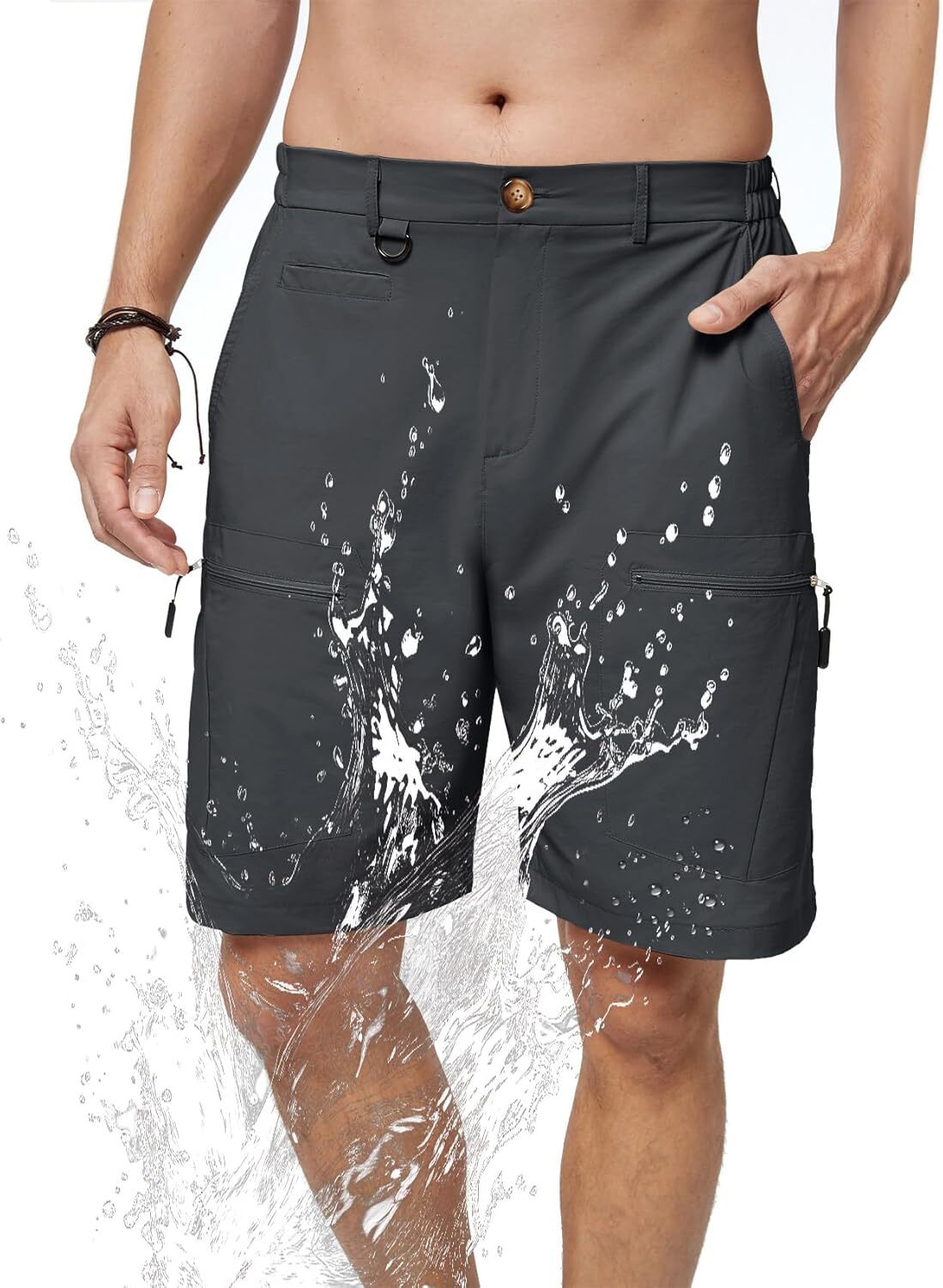 Men's Quick Dry Hiking Cargo Shorts Stretch Elastic Waist 6 Pockets Outdoor - Picture 10 of 14