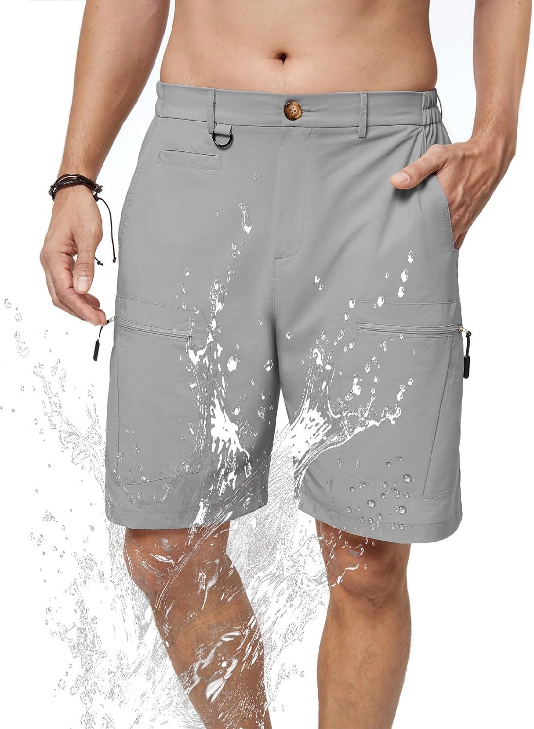 Men's Quick Dry Hiking Cargo Shorts Stretch Elastic Waist 6 Pockets Outdoor - Picture 13 of 14