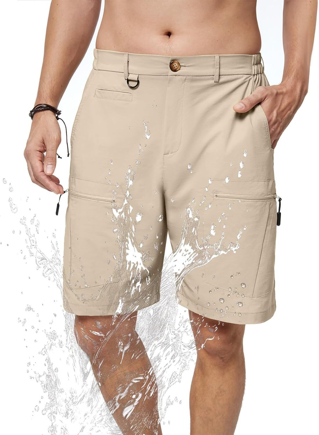 Men's Quick Dry Hiking Cargo Shorts Stretch Elastic Waist 6 Pockets Outdoor - Picture 14 of 14