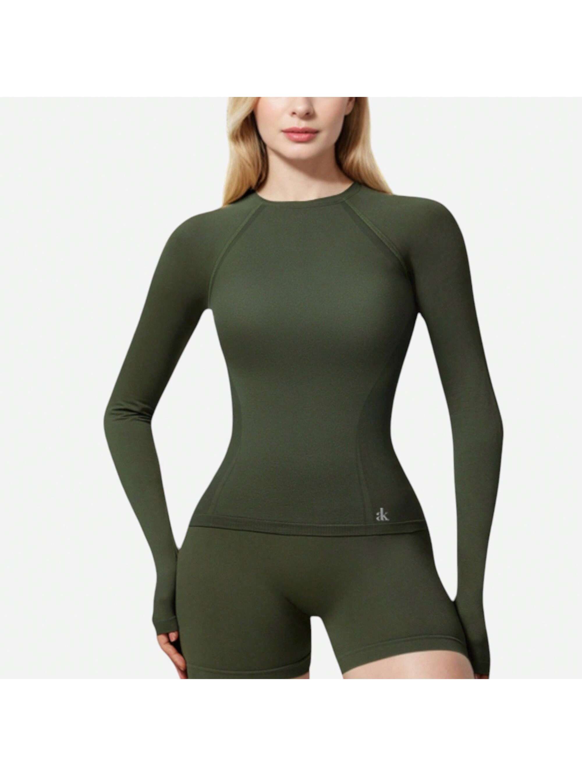 Women's Long Sleeve Fitted Crew Neck Top With Thumbhole Cuffs And Seam Detailing - Picture 27 of 28