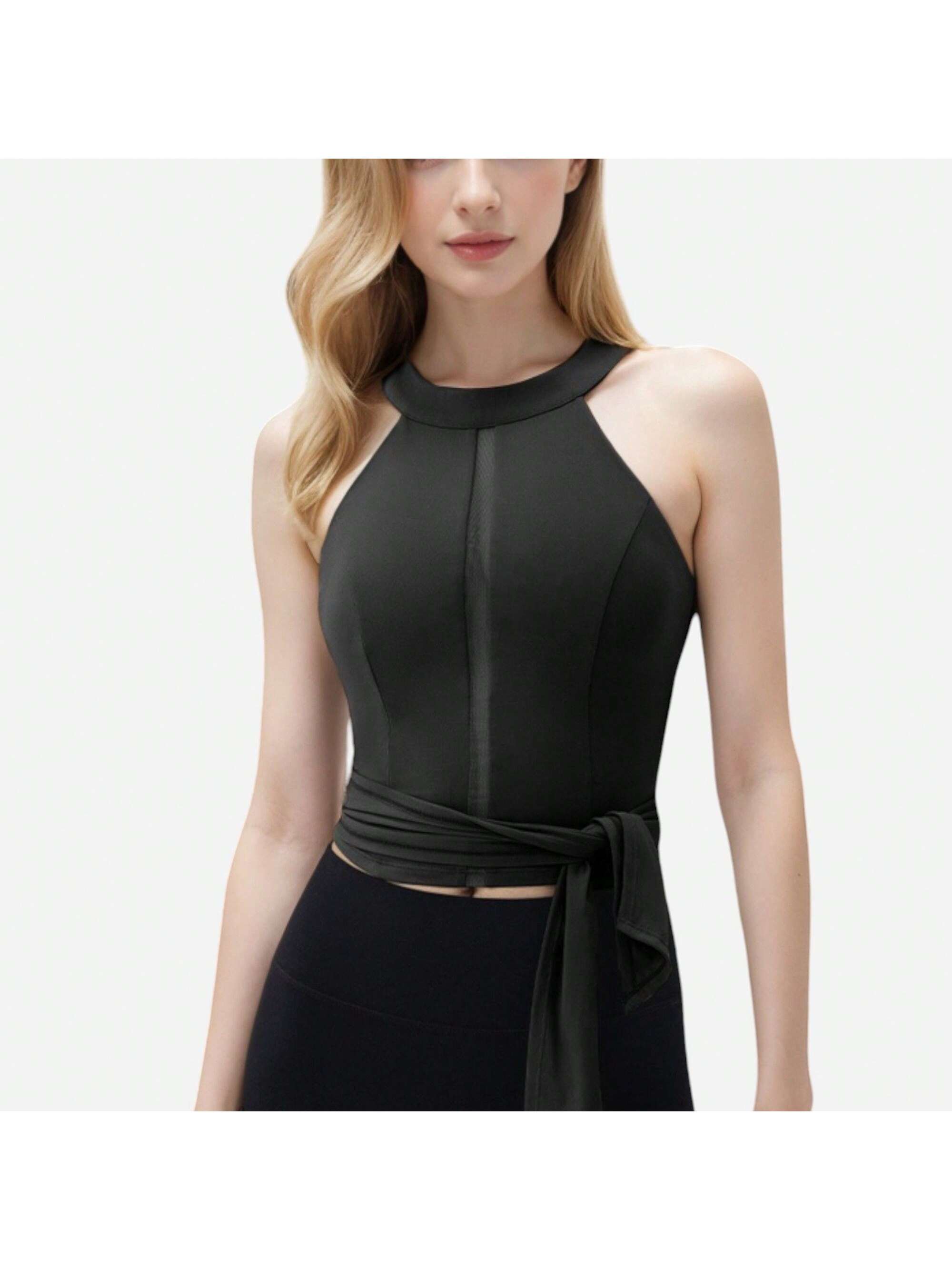 Women's Halter Neck Wrap Tie Athletic Tank Top