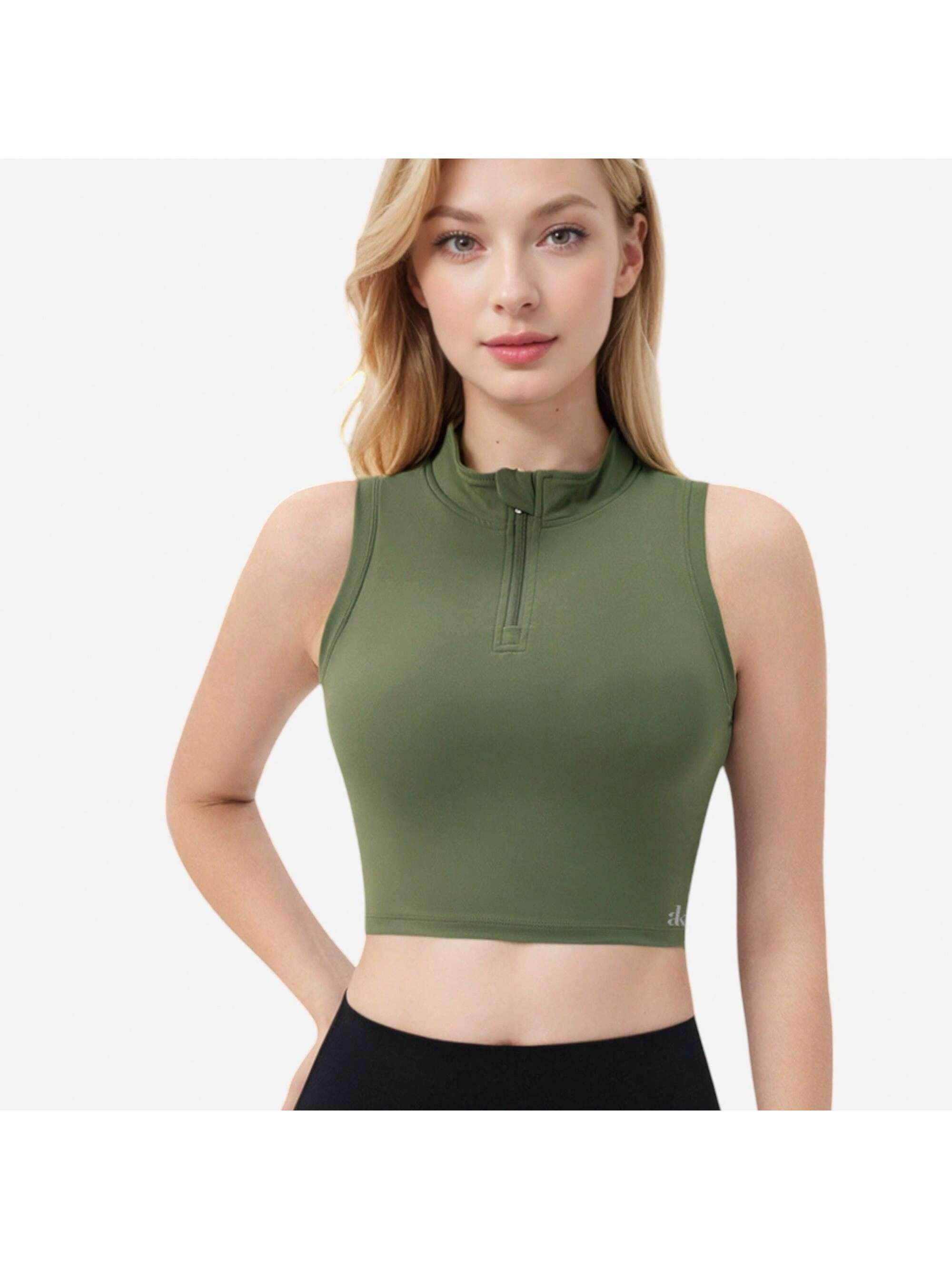 Women's Zip-Up Mock Neck Crop Top With Sleeveless Design - Picture 20 of 21