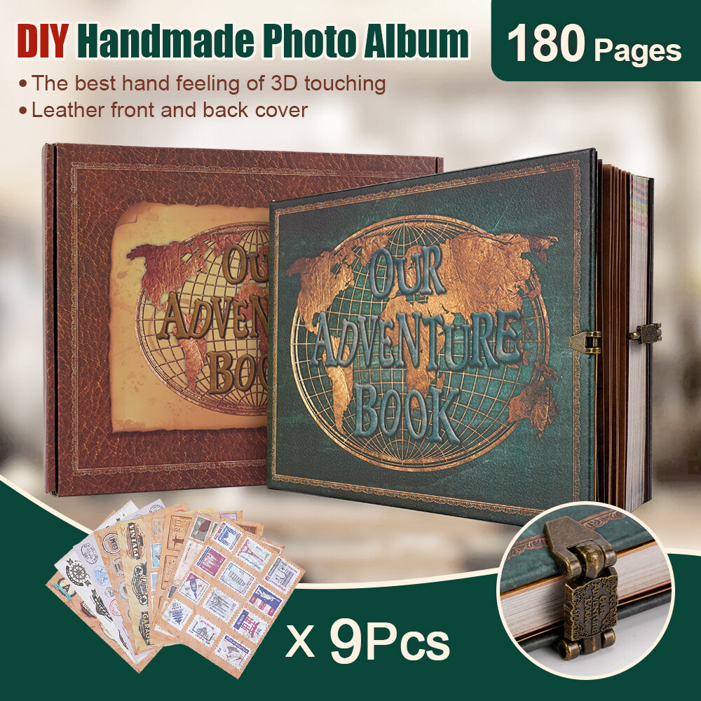 Scrapbook Our Adventure Book Photo Album Retro Embossed Letter Leather 180 Pages - Picture 22 of 25