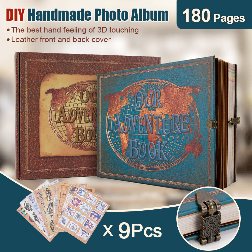 Scrapbook Our Adventure Book Photo Album Retro Embossed Letter Leather 180 Pages - Picture 23 of 25