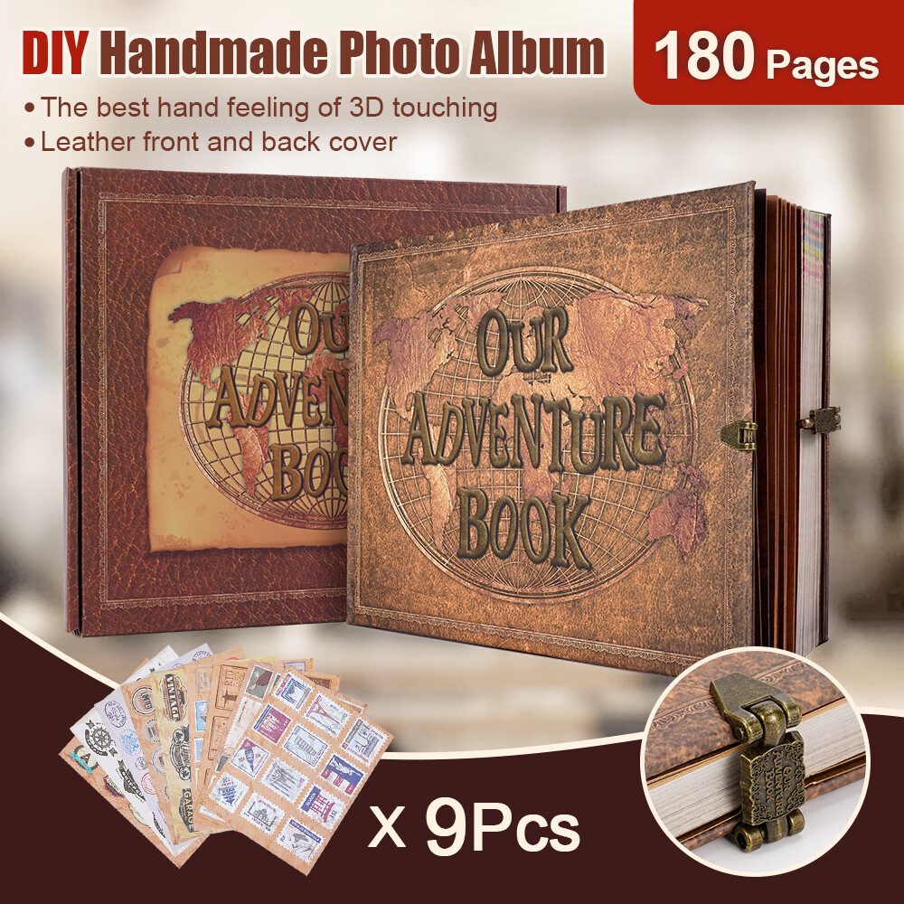 Scrapbook Our Adventure Book Photo Album Retro Embossed Letter Leather 180 Pages - Picture 24 of 25