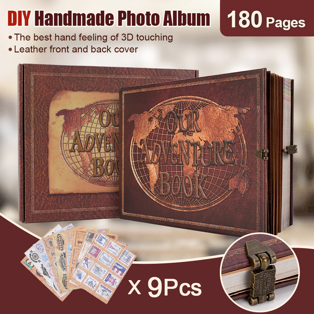 Scrapbook Our Adventure Book Photo Album Retro Embossed Letter Leather 180 Pages - Picture 25 of 25