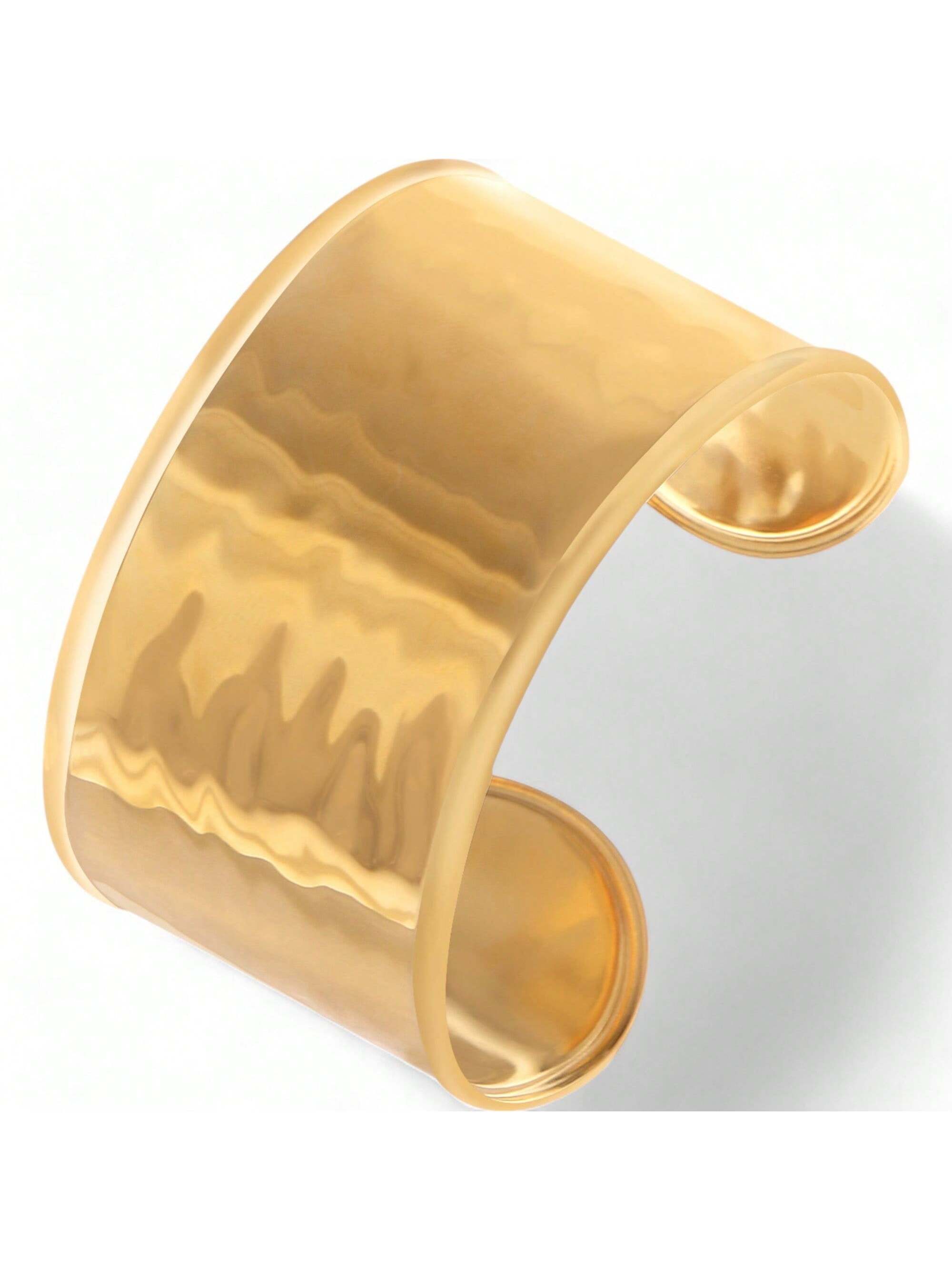 Women's Wide Cuff Bracelet With Polished Gold Tone Finish Bold Statement Jewelry
