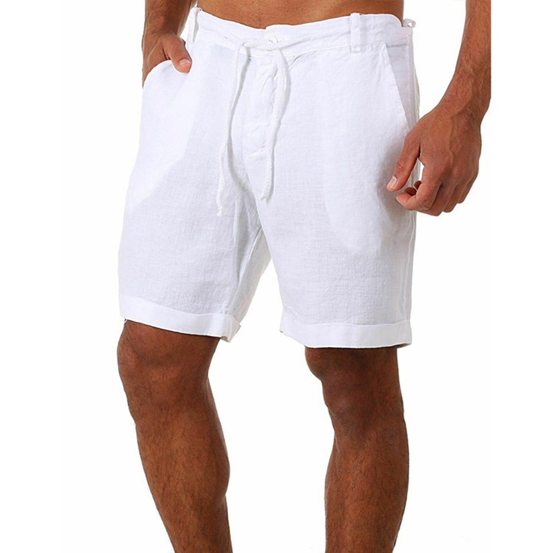 Cotton Linen Casual Tie Waist Sport Pants For Men Summer Thin Short Solid Color