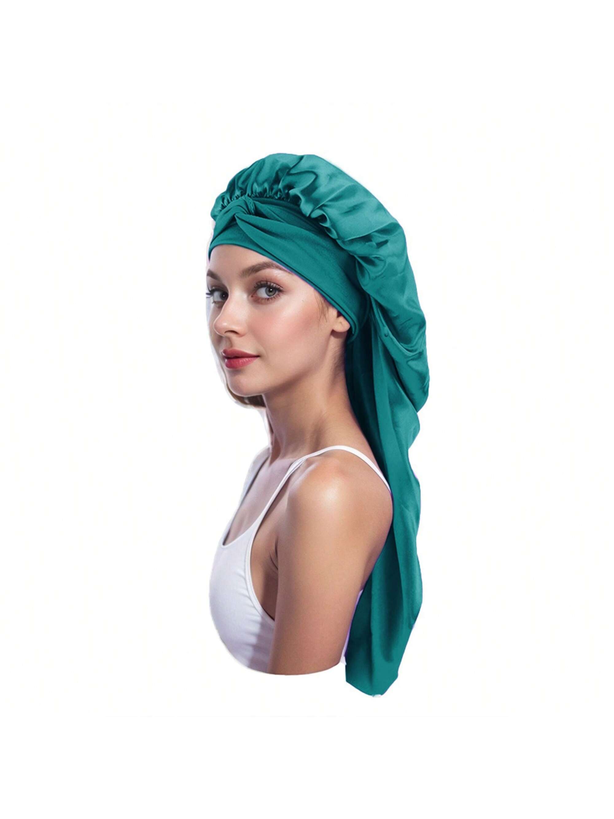 Satin Long Bonnet Sleep Cap With Stretch Turban Band For Hair Protection And Moi - Picture 26 of 30