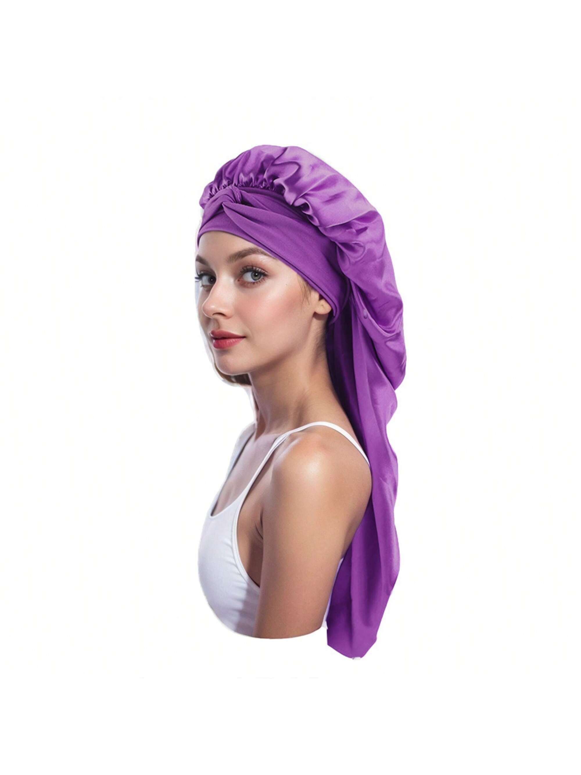 Satin Long Bonnet Sleep Cap With Stretch Turban Band For Hair Protection And Moi - Picture 29 of 30