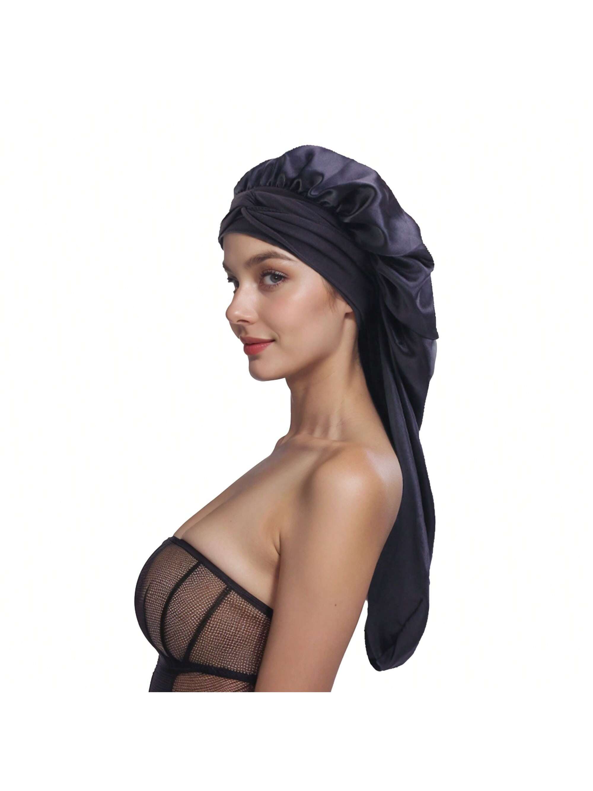 Satin Long Bonnet Sleep Cap With Stretch Turban Band For Hair Protection And Moi - Picture 27 of 30