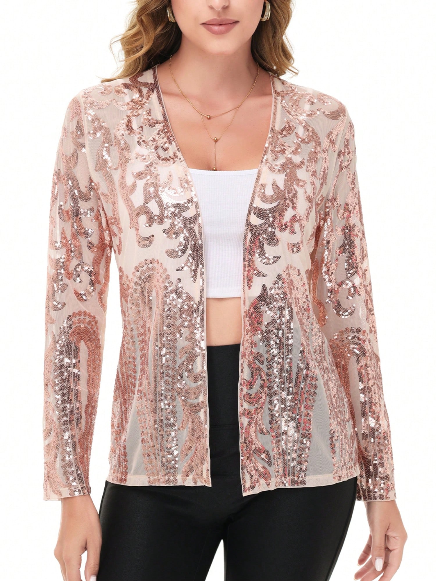 Women's Sparkly Sequin Cardigan Long Sleeve Open Front Glitter Party Evening Jac - Picture 31 of 32