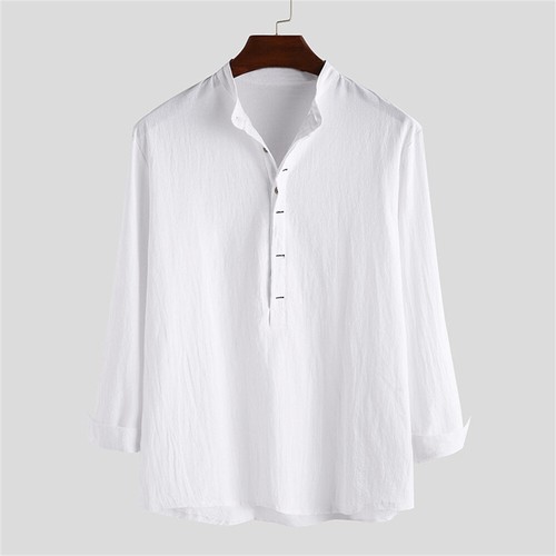 Herren Freizeit Slim Langarm Button Down Tops Blusen Locker Baumwolle Leinen Hemd - Bild 3 von 16