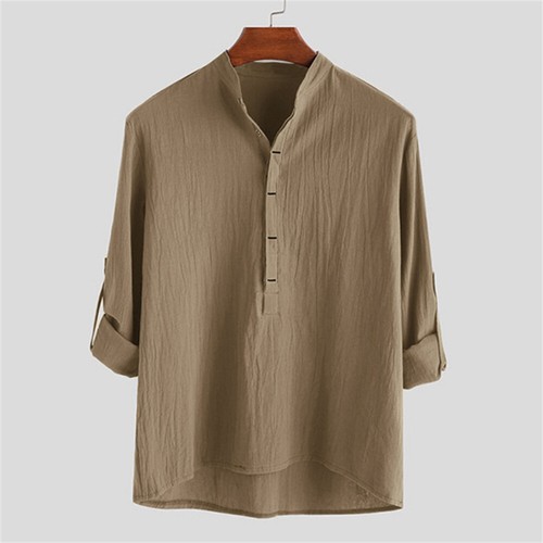 Herren Freizeit Slim Langarm Button Down Tops Blusen Locker Baumwolle Leinen Hemd - Bild 5 von 16