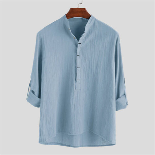 Herren Freizeit Slim Langarm Button Down Tops Blusen Locker Baumwolle Leinen Hemd - Bild 9 von 16