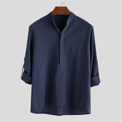 Herren Freizeit Slim Langarm Button Down Tops Blusen Locker Baumwolle Leinen Hemd - Bild 11 von 16
