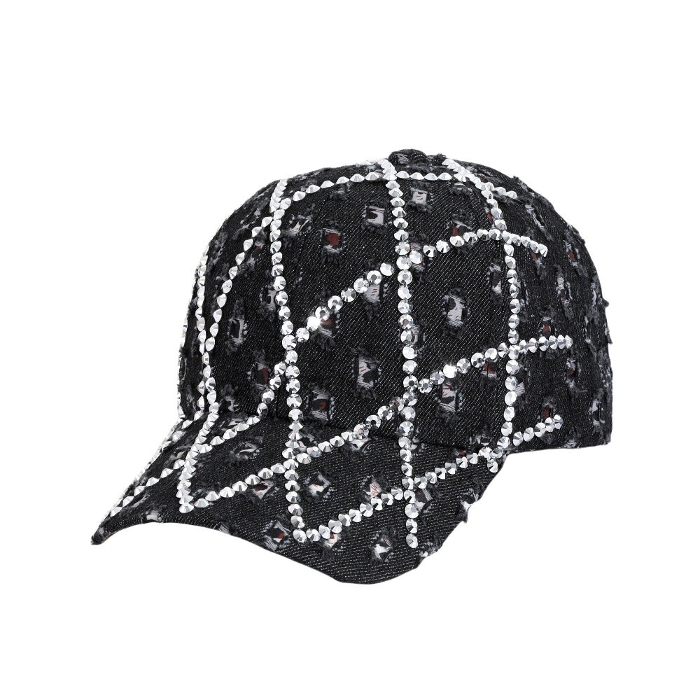 Washed Cotton Denim Hat diamond Shape Bling Rhinestones Baseball Cap Adjustable - Picture 10 of 13