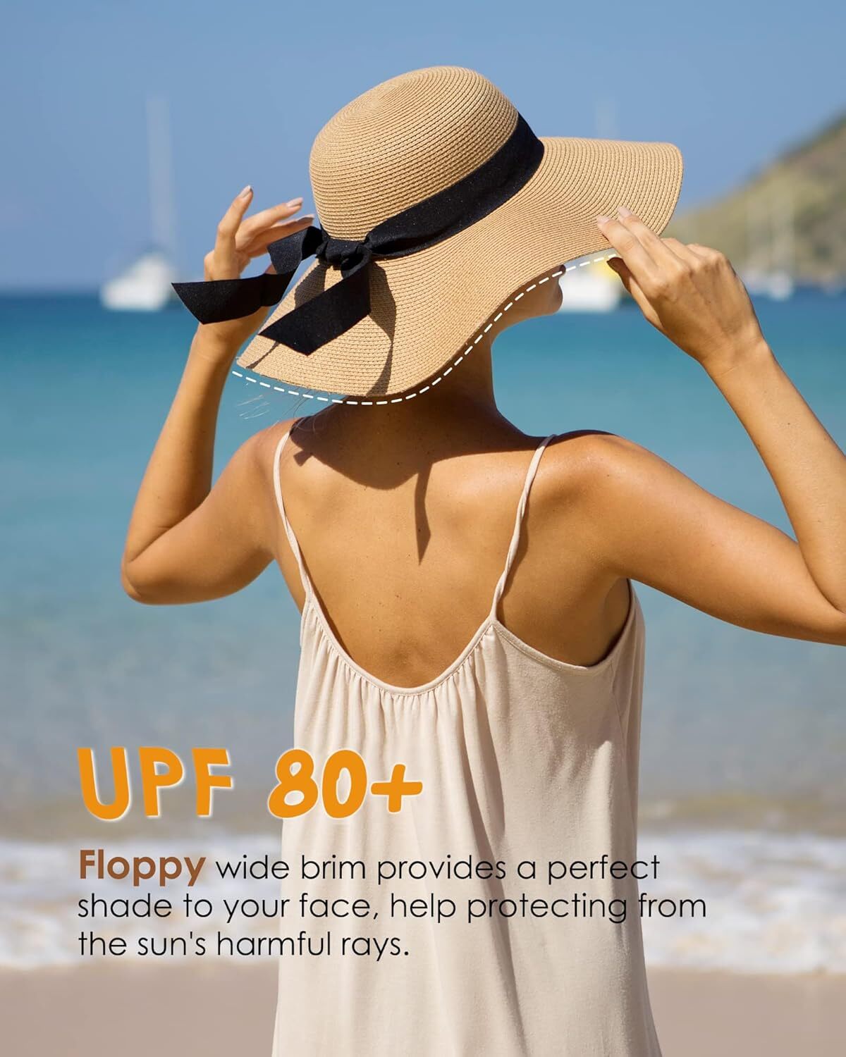 Womens Wide Brim Straw Sun Hat UPF 80 Foldable Packable Floppy Beach Hat - Picture 30 of 51
