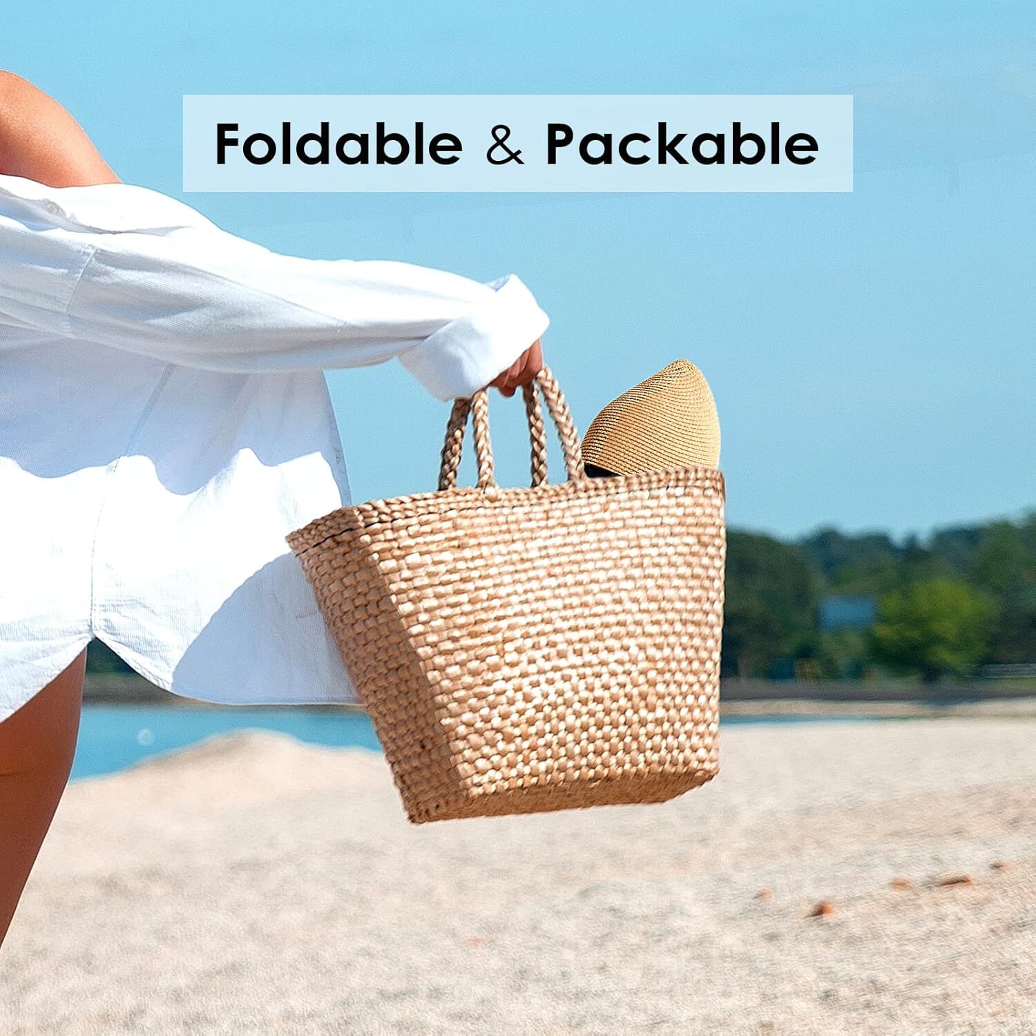 Womens Wide Brim Straw Sun Hat UPF 80 Foldable Packable Floppy Beach Hat - Picture 31 of 51