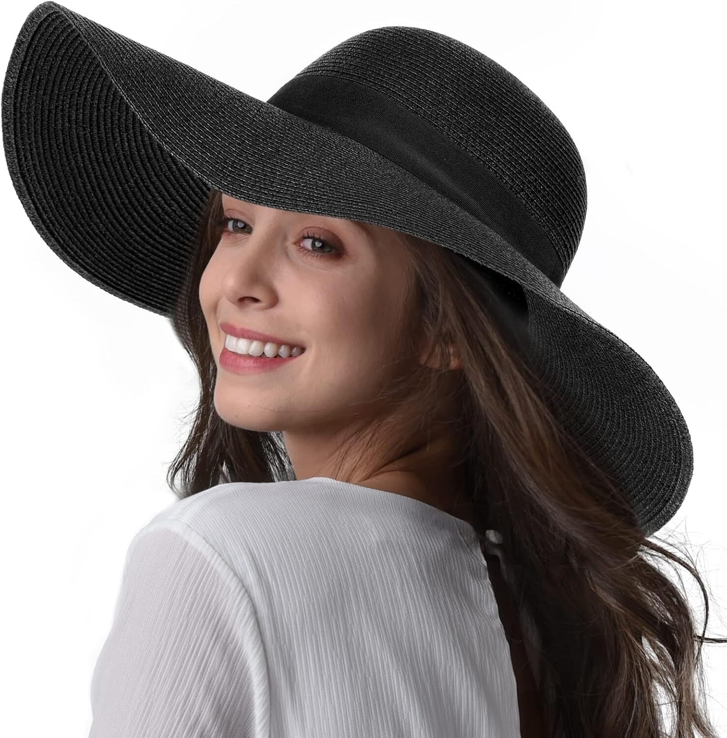 Womens Wide Brim Straw Sun Hat UPF 80 Foldable Packable Floppy Beach Hat - Picture 49 of 51