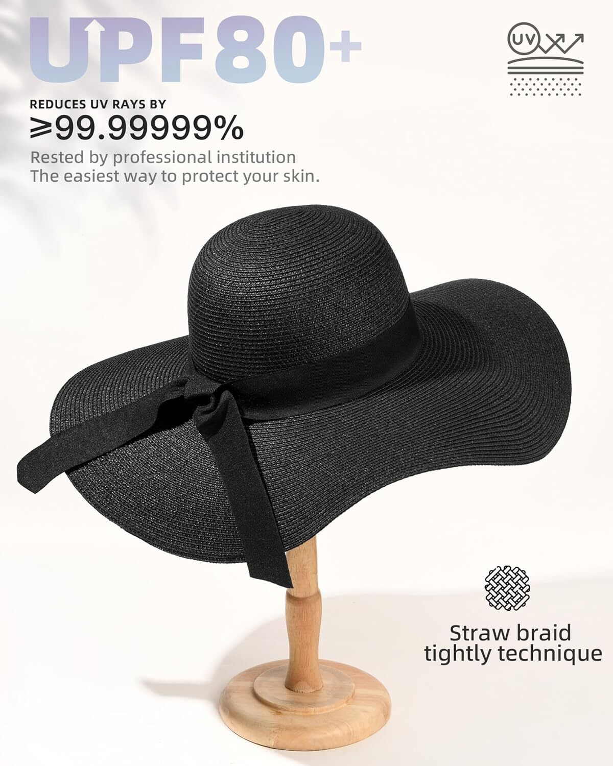 Womens Wide Brim Straw Sun Hat UPF 80 Foldable Packable Floppy Beach Hat - Picture 50 of 51