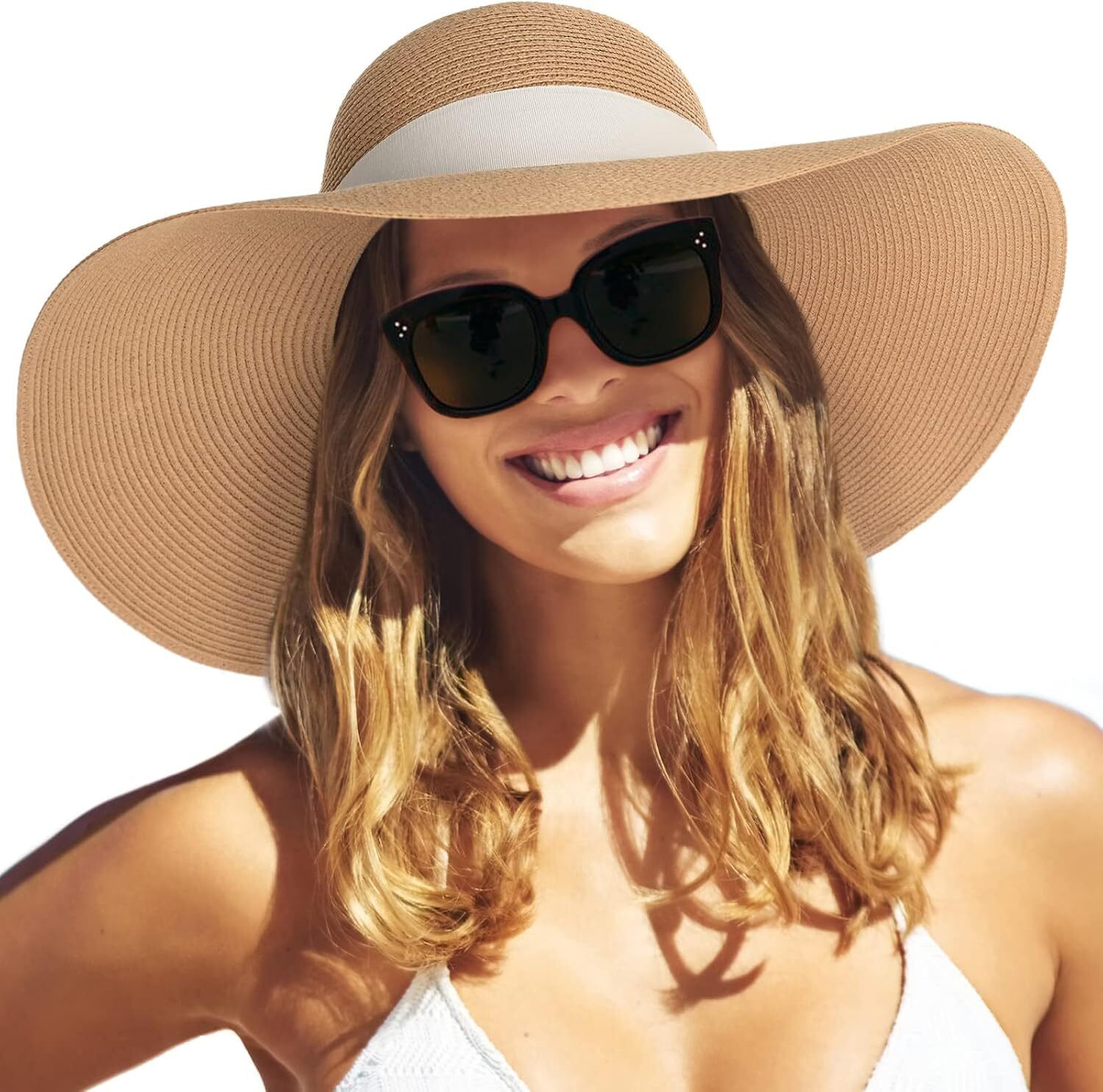 Womens Wide Brim Straw Sun Hat UPF 80 Foldable Packable Floppy Beach Hat - Picture 35 of 51
