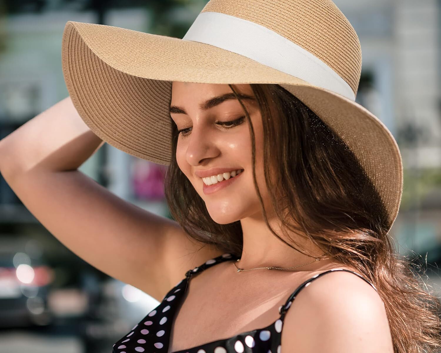 Womens Wide Brim Straw Sun Hat UPF 80 Foldable Packable Floppy Beach Hat - Picture 37 of 51