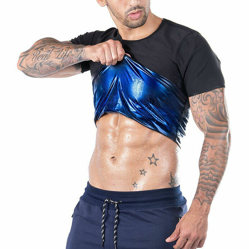 Men's Slimming Body Shaper Waist Trainer Sauna Gym Sweat Top Weight Loss T-Shirt