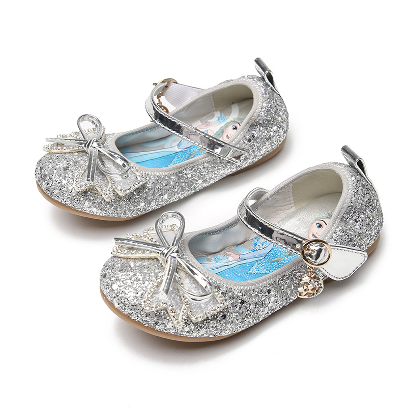 Kids Girl Mary Jane Bow Glitter Flat School Sandals Party Wedding Occasion Shoes