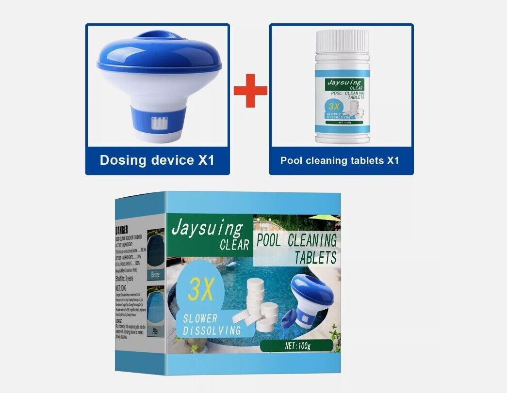 Pool Cleaning Tablet + Floating Chlorine Chemical Dispenser For Swim Hot Tub