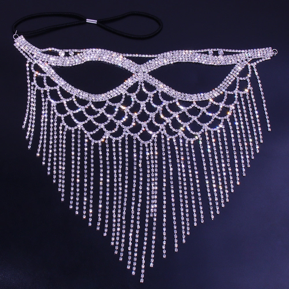 Crystal Tassel Face Mask Halloween Mask for Women Masquerade Mask Jewelry Rhines - Picture 9 of 10