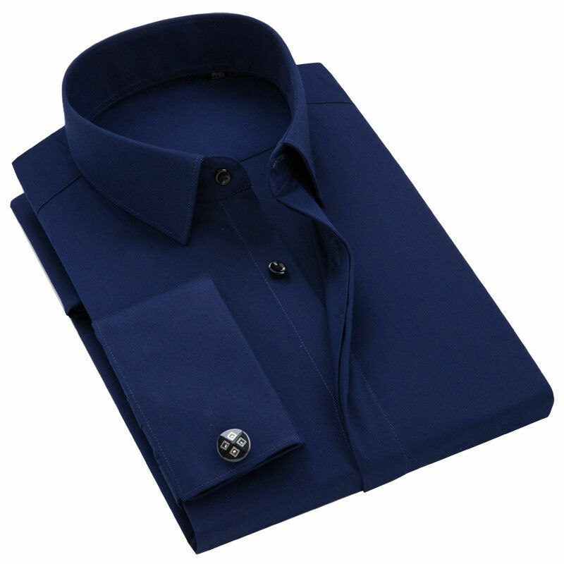 Mens Dress Shirts Long Sleeves French Cuff Non-Iron Formal Business Shirts Tops - Picture 20 of 21
