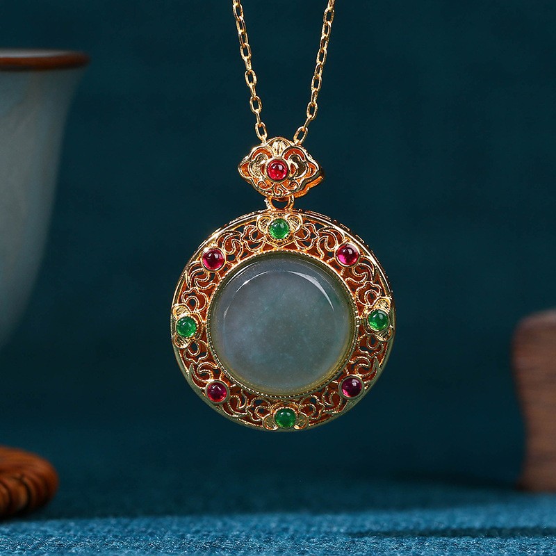 Gold Inlaid Hotan Jade Pendant Wushipai Necklace for Men and Women - Picture 24 of 29