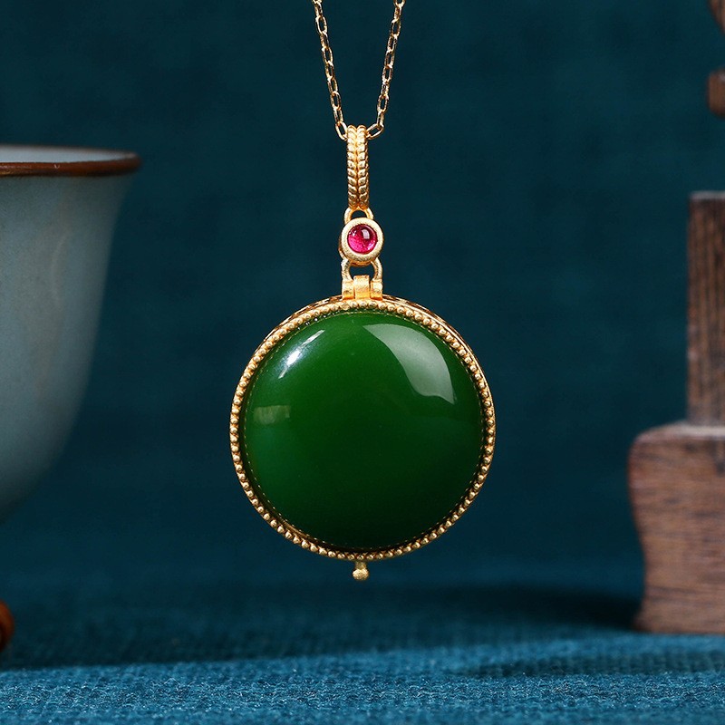 Gold Inlaid Hotan Jade Pendant Wushipai Necklace for Men and Women - Picture 26 of 29