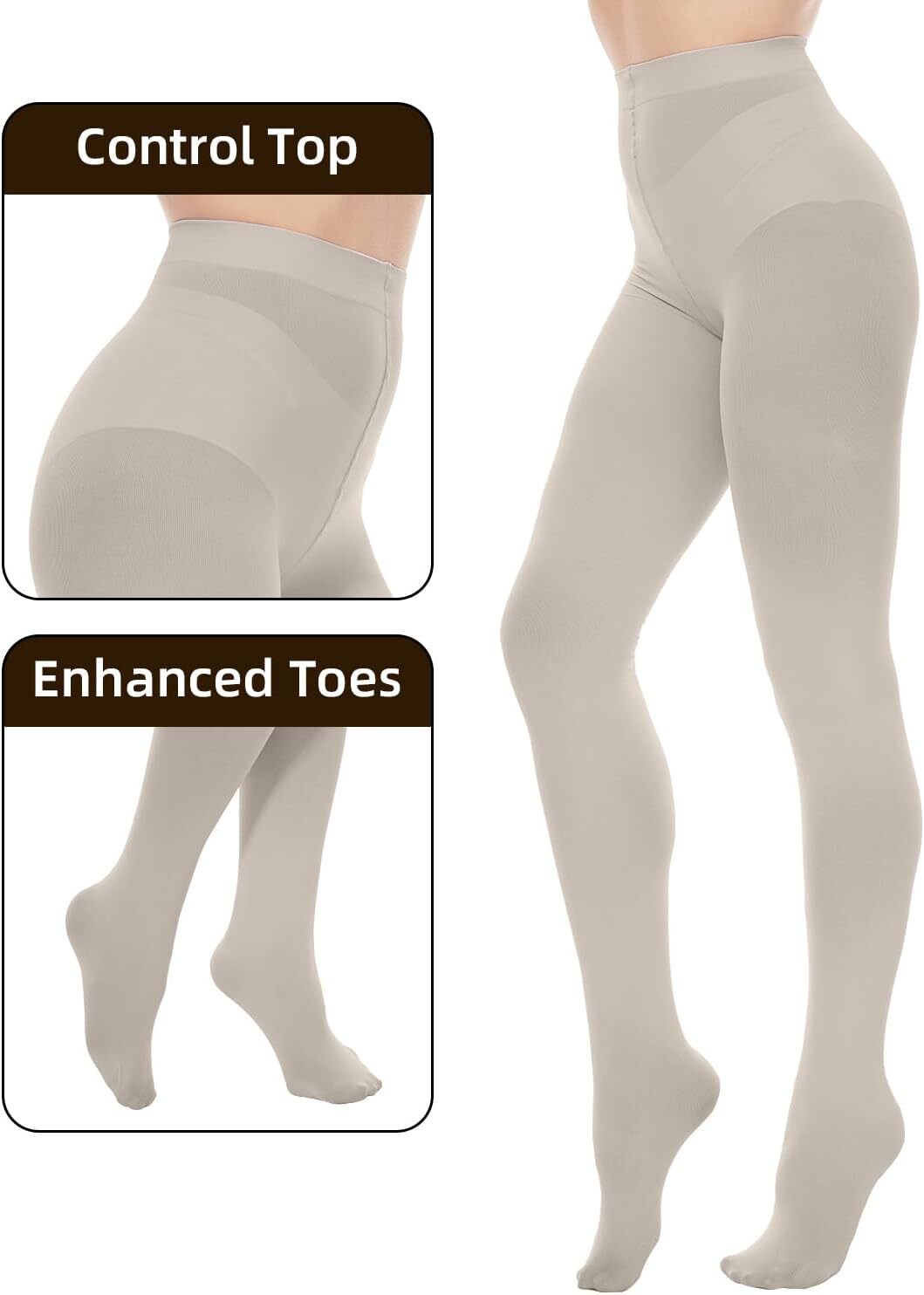 Opaque Tights for Women – 80D Tummy Compression Control Top Pantyhose - Picture 49 of 64