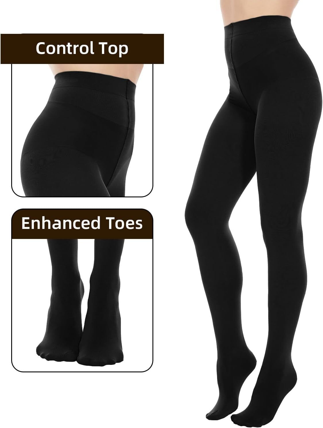 Opaque Tights for Women – 80D Tummy Compression Control Top Pantyhose - Picture 44 of 64